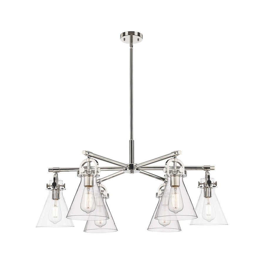Innovations NC 6Lt 26" Stem Arched Chandelier, PN/CL - 410-6CR-PN-G411-7CL