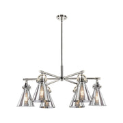 Innovations NC 6Lt 26" Stem Arched Chandelier, PN/SM - 410-6CR-PN-G411-7SM