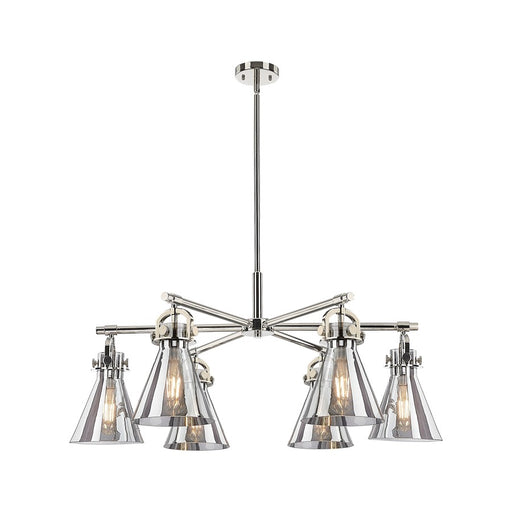 Innovations NC 6Lt 26" Stem Arched Chandelier, PN/SM - 410-6CR-PN-G411-7SM