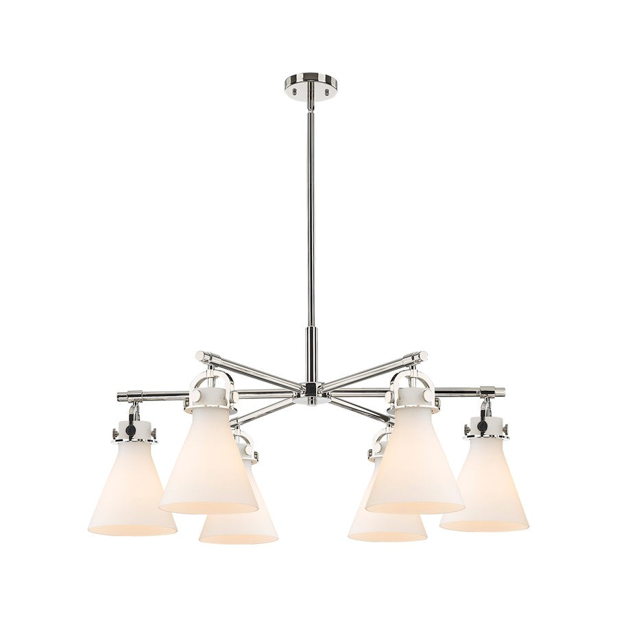 Innovations NC 6Lt 26" Stem Arched Chandelier, PN/WH - 410-6CR-PN-G411-7WH