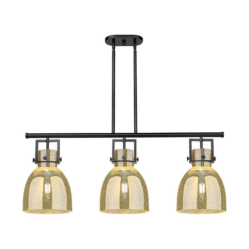 Innovations Newton Bell 3Lt 42" Stem Island Light, BK/MC - 411-3I-BK-G412-10ME