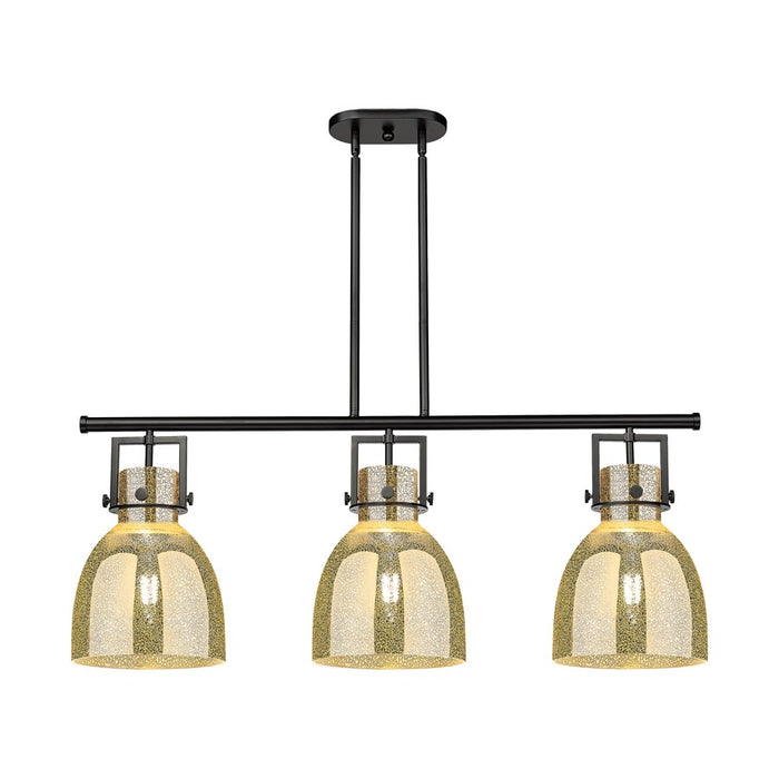 Innovations Newton Bell 3Lt 42" Stem Island Light, BK/MC - 411-3I-BK-G412-10ME