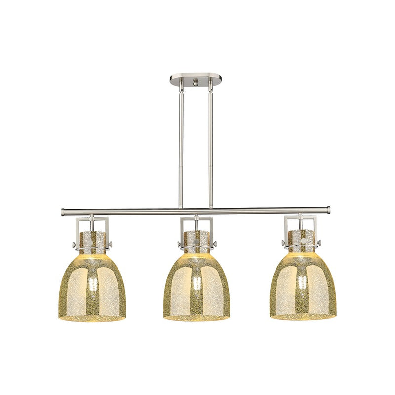 Innovations Newton Bell 3Lt 42" Stem Island Light, SN/MC - 411-3I-SN-G412-10ME