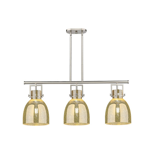 Innovations Newton Bell 3Lt 42" Stem Island Light, SN/MC - 411-3I-SN-G412-10ME