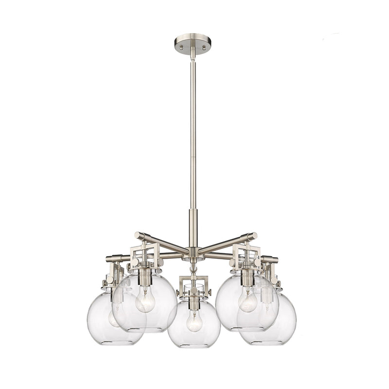 Innovations Newton Sphere 26in 5-Light Chandelier | Industrial Satin Nickel and Clear Glass | Dining Room & Living Room | Model 411-5CR-SN-G410-7CL