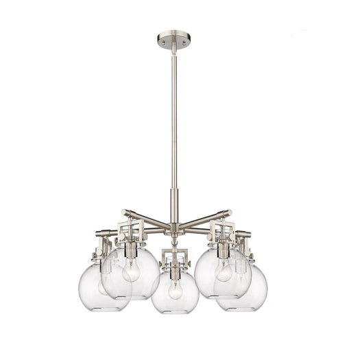 Innovations Newton Sphere 26in 5-Light Chandelier | Industrial Satin Nickel and Clear Glass | Dining Room & Living Room | Model 411-5CR-SN-G410-7CL