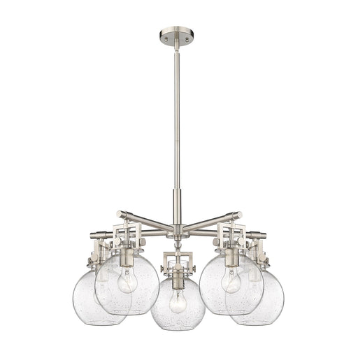 Innovations Newton Sphere 26in 5-Light Chandelier | Industrial Satin Nickel and Seedy Glass | Dining Room & Kitchen | Model 411-5CR-SN-G410-7SDY