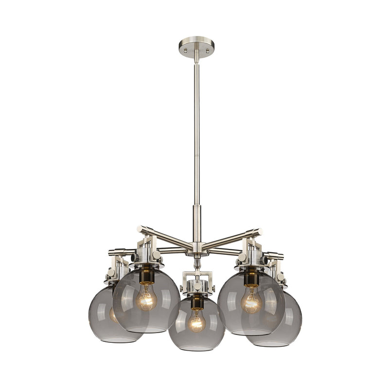 Innovations Newton Sphere 26in 5-Light Chandelier | Industrial Satin Nickel and Light Smoke Glass | Dining Room & Kitchen | Model 411-5CR-SN-G410-7SM