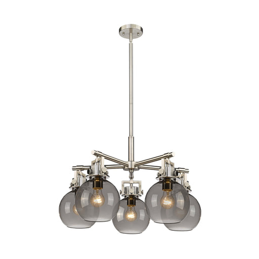 Innovations Newton Sphere 26in 5-Light Chandelier | Industrial Satin Nickel and Light Smoke Glass | Dining Room & Kitchen | Model 411-5CR-SN-G410-7SM