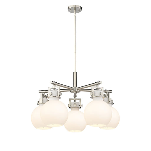 Innovations Newton Sphere 26in 5-Light Chandelier | Industrial Satin Nickel and White Frosted Glass | Dining Room | Model 411-5CR-SN-G410-7WH