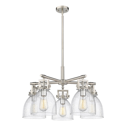 Innovations Newton Bell 26in 5-Light Chandelier | Industrial Satin Nickel and Seedy Glass | Kitchen Island & Dining Room | Model 411-5CR-SN-G412-7SDY