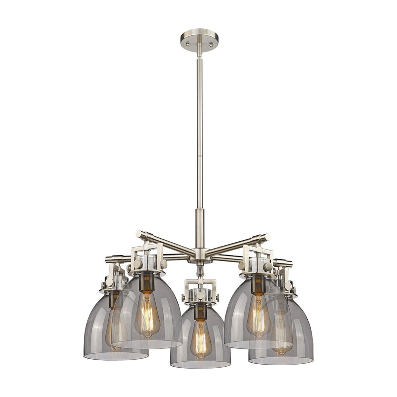 Innovations Newton Bell 26in 5-Light Chandelier | Industrial Satin Nickel and Light Smoke Glass | Kitchen Island & Dining | Model 411-5CR-SN-G412-7SM