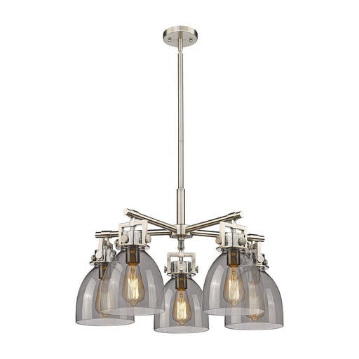 Innovations Newton Bell 26in 5-Light Chandelier | Industrial Satin Nickel and Light Smoke Glass | Kitchen Island & Dining | Model 411-5CR-SN-G412-7SM