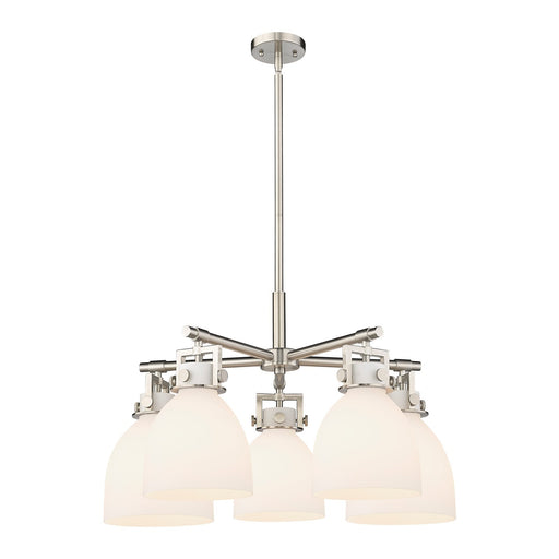 Innovations Newton Bell 26in 5-Light Chandelier | Industrial Satin Nickel and White Frosted Glass | Kitchen Island | Model 411-5CR-SN-G412-7WH