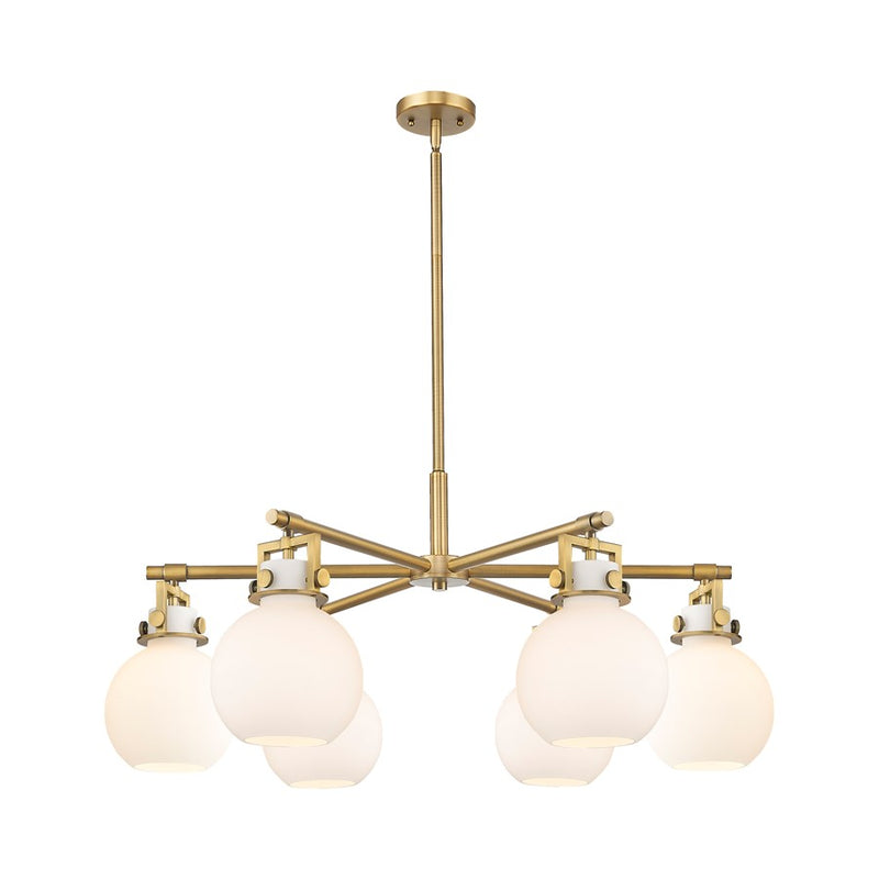 Innovations Newton Sphere 6Lt 26" Stem Chandelier, BB/WH - 411-6CR-BB-G410-7WH