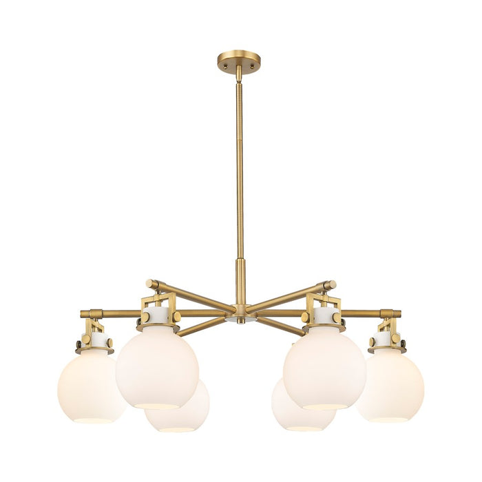 Innovations Newton Sphere 6Lt 26" Stem Chandelier, BB/WH - 411-6CR-BB-G410-7WH