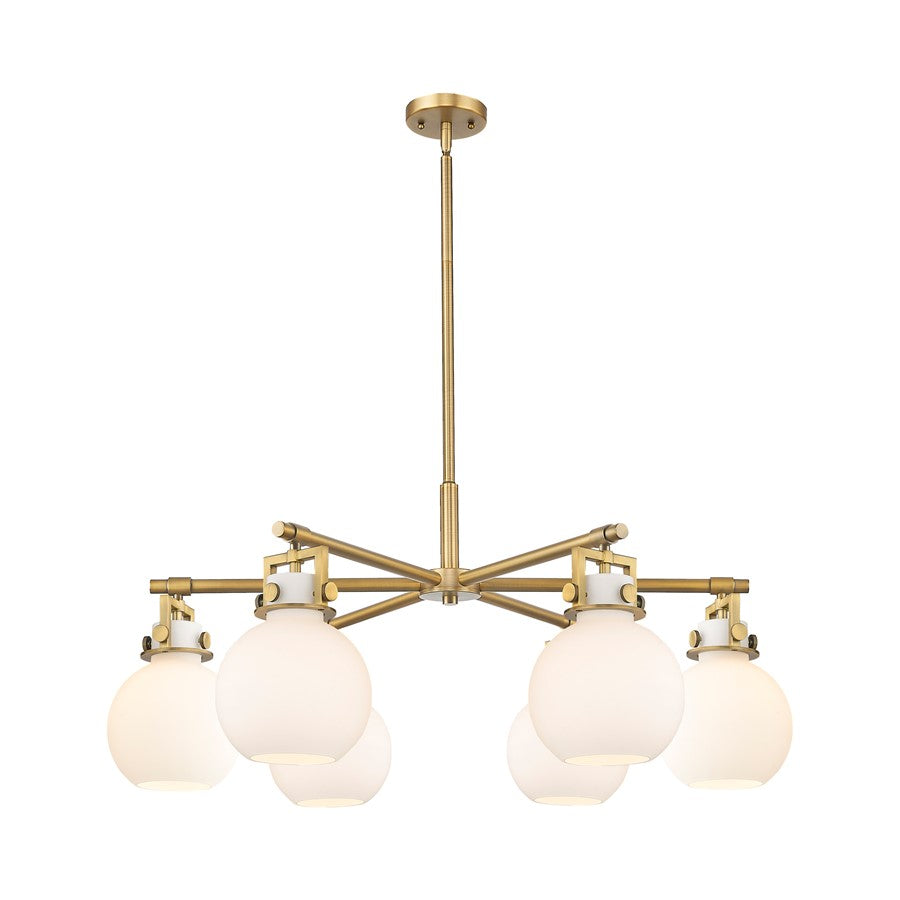 Innovations Newton Sphere 6Lt 26" Stem Chandelier, BB/WH - 411-6CR-BB-G410-7WH