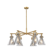 Innovations Newton Cone 6Lt 26" Stem Chandelier, BB/Smoke - 411-6CR-BB-G411-7SM