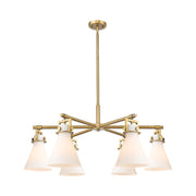 Innovations Newton Cone 6Lt 26" Stem Chandelier, BB/White - 411-6CR-BB-G411-7WH