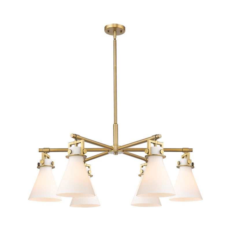 Innovations Newton Cone 6Lt 26" Stem Chandelier, BB/White - 411-6CR-BB-G411-7WH
