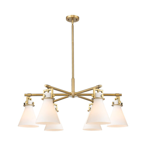 Innovations Newton Cone 6Lt 26" Stem Chandelier, BB/White - 411-6CR-BB-G411-7WH