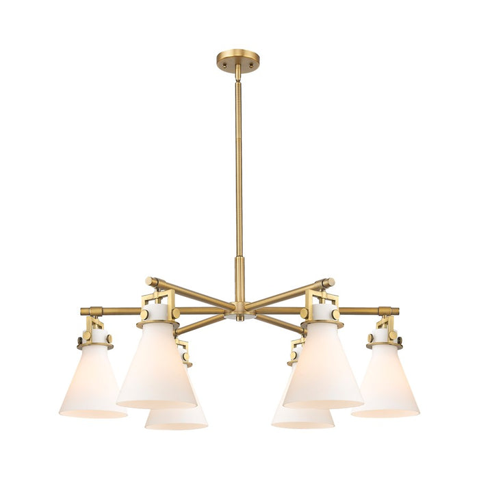 Innovations Newton Cone 6Lt 26" Stem Chandelier, BB/White - 411-6CR-BB-G411-7WH