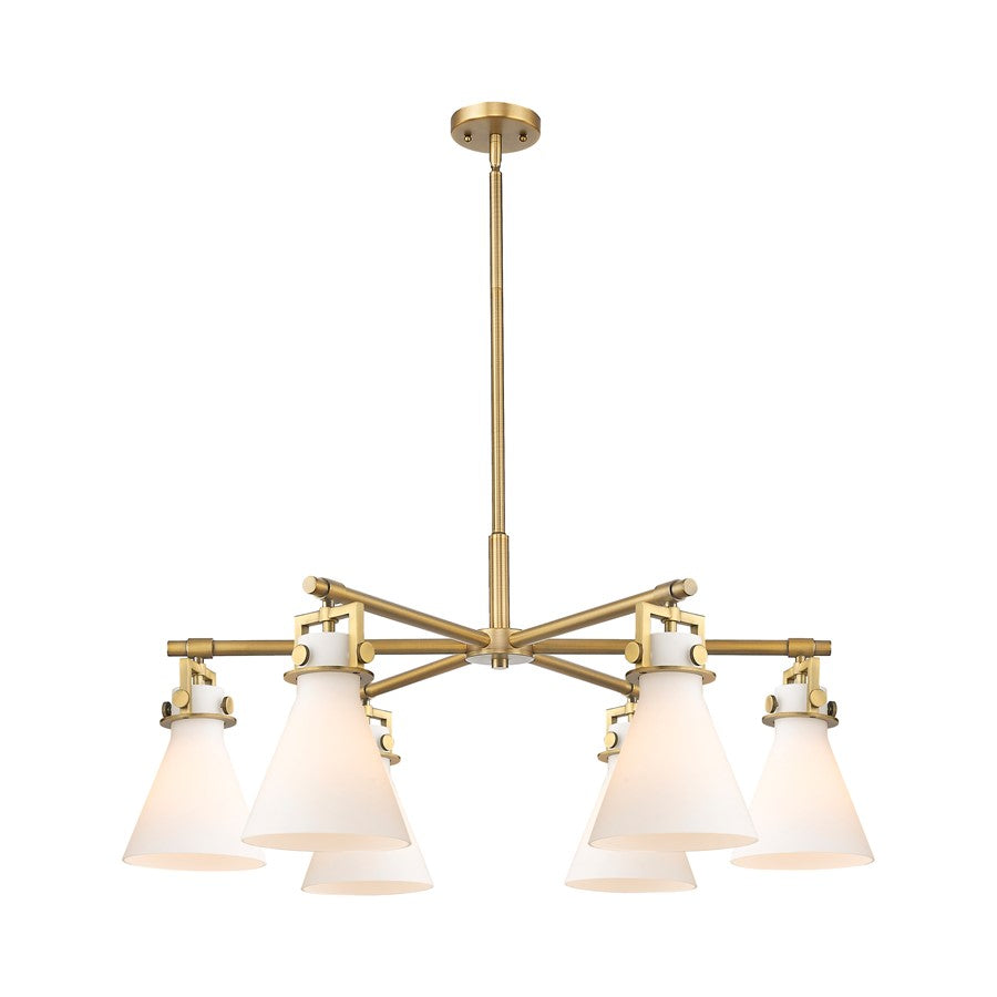 Innovations Newton Cone 6Lt 26" Stem Chandelier, BB/White - 411-6CR-BB-G411-7WH
