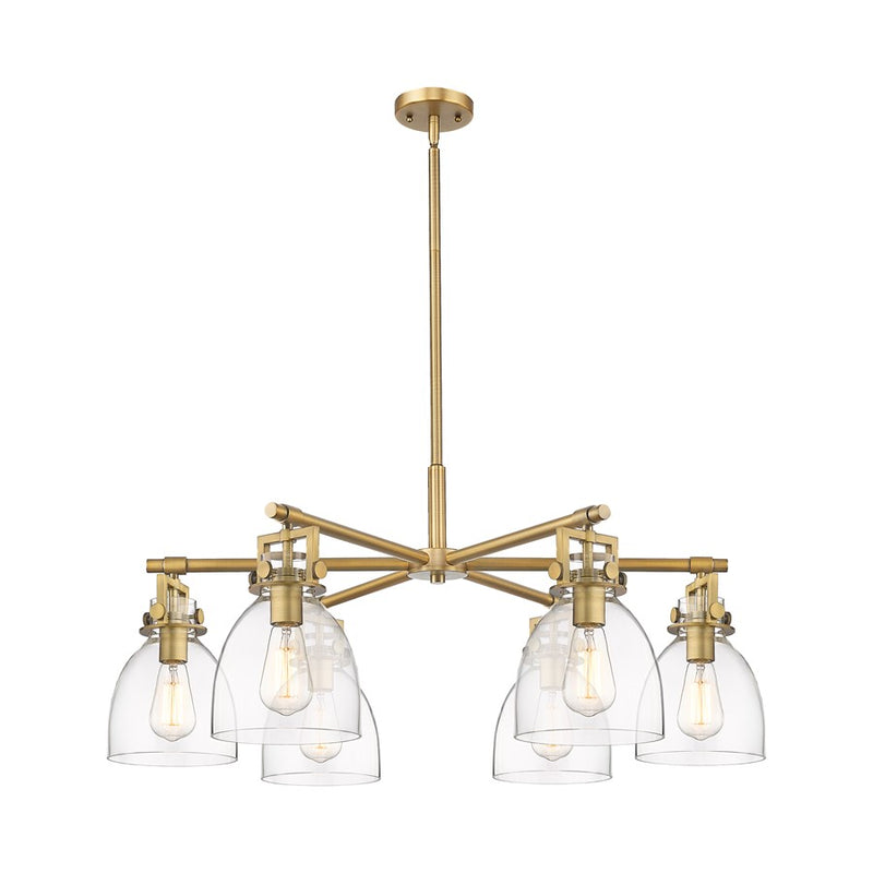 Innovations Newton Bell 6Lt 26" Stem Chandelier, BB/Clear - 411-6CR-BB-G412-7CL
