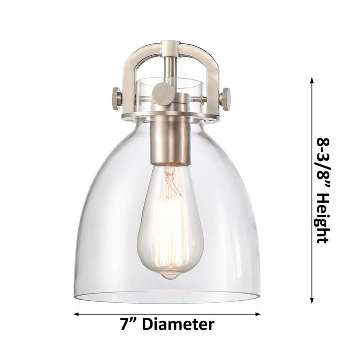 Innovations Newton Bell 6Lt 26" Stem Chandelier, Brushed Brass/Clear