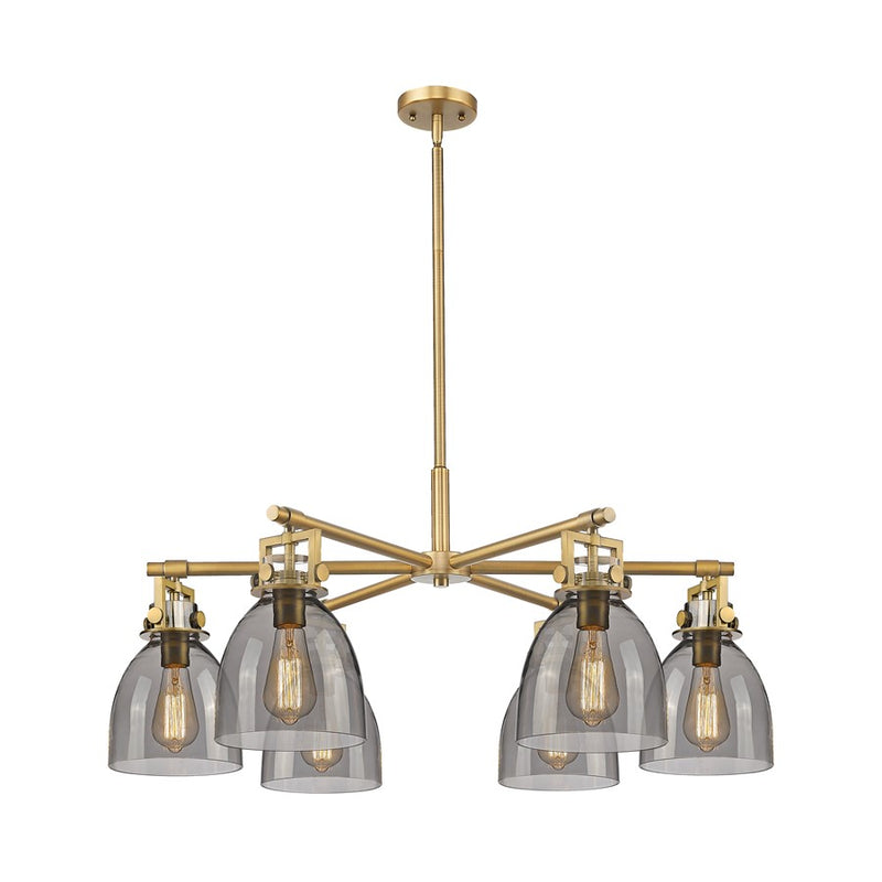 Innovations Newton Bell 6Lt 26" Stem Chandelier, BB/Smoke - 411-6CR-BB-G412-7SM