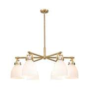 Innovations Newton Bell 6Lt 26" Stem Chandelier, BB/White - 411-6CR-BB-G412-7WH
