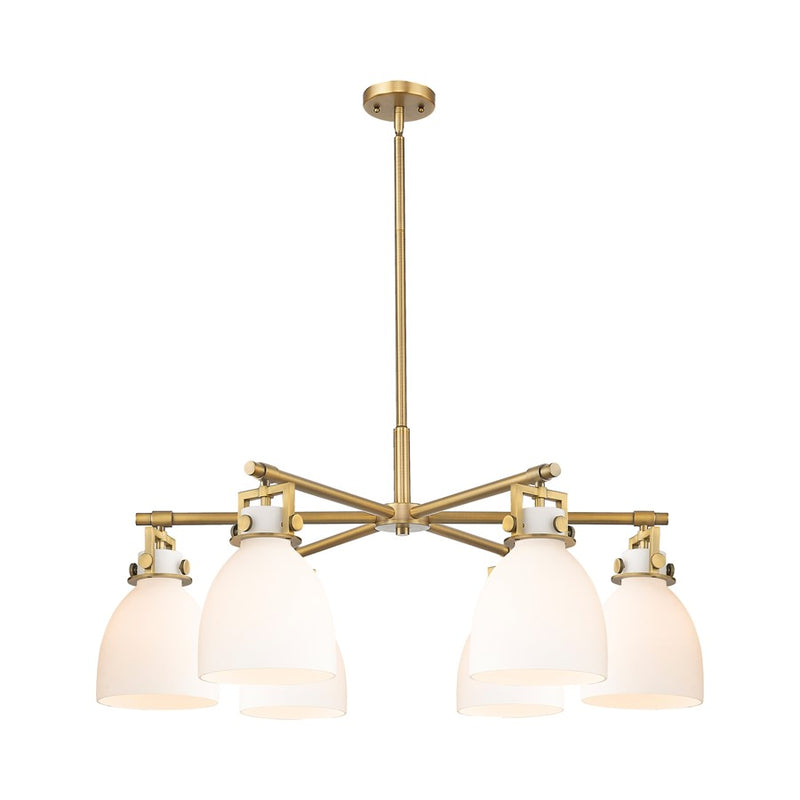 Innovations Newton Bell 6Lt 26" Stem Chandelier, BB/White - 411-6CR-BB-G412-7WH