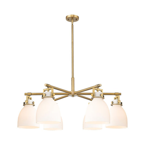Innovations Newton Bell 6Lt 26" Stem Chandelier, BB/White - 411-6CR-BB-G412-7WH