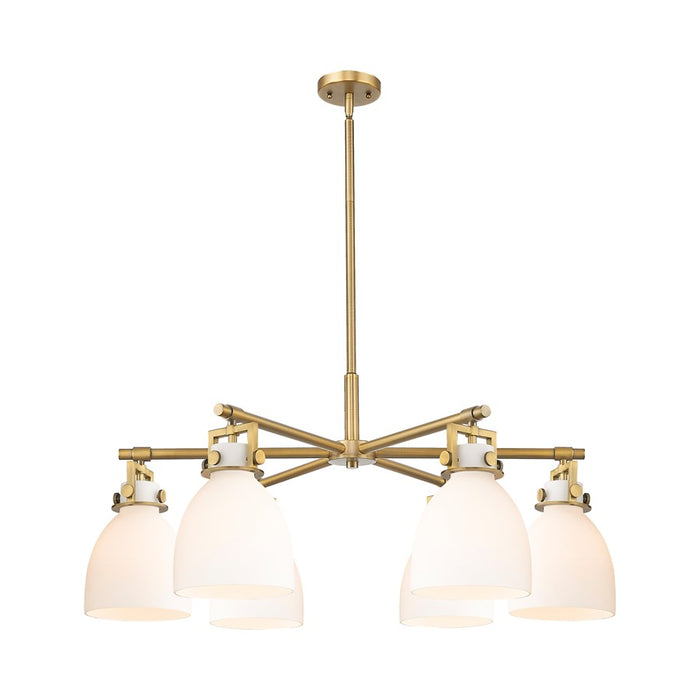 Innovations Newton Bell 6Lt 26" Stem Chandelier, BB/White - 411-6CR-BB-G412-7WH
