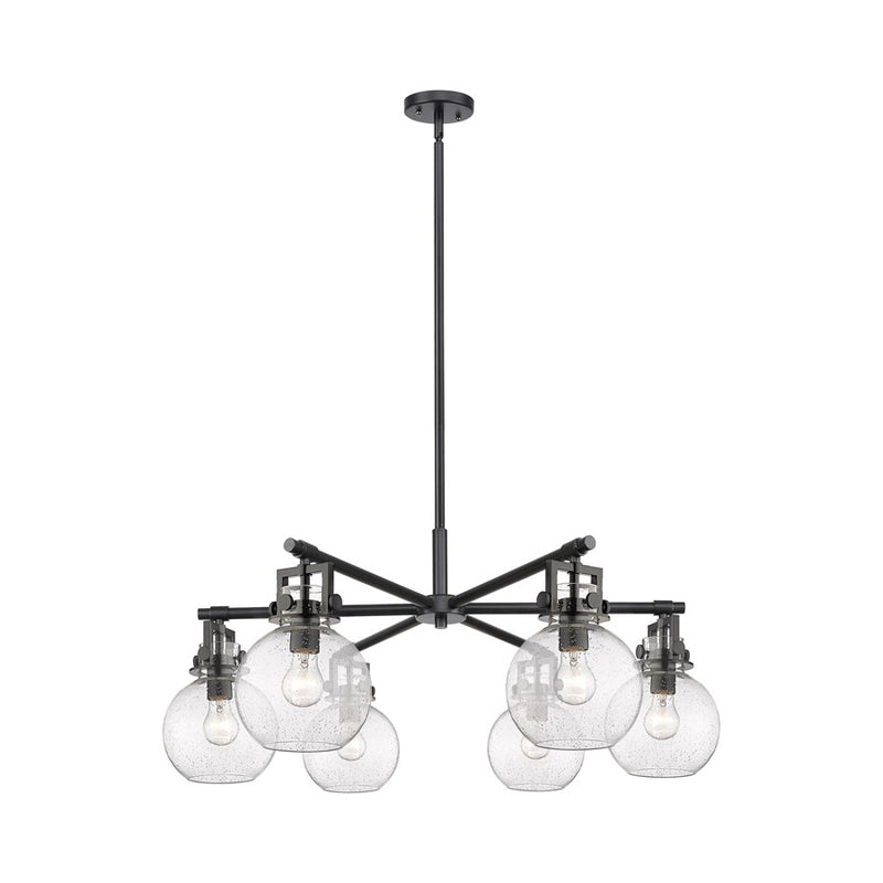 Innovations Newton Sphere 6Lt 26" Stem Chandelier, BK/SD - 411-6CR-BK-G410-7SDY