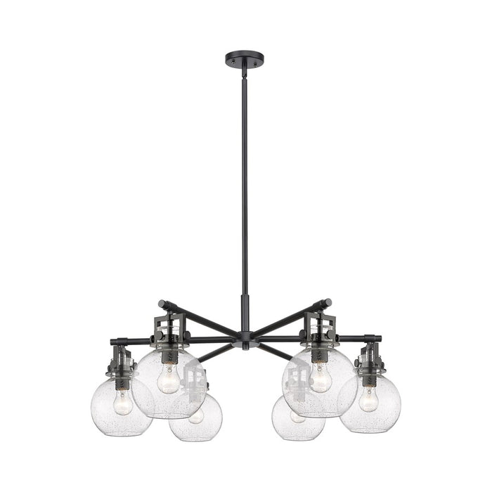 Innovations Newton Sphere 6Lt 26" Stem Chandelier, BK/SD - 411-6CR-BK-G410-7SDY