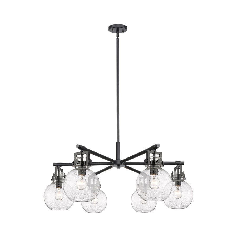 Innovations Newton Sphere 6Lt 26" Stem Chandelier, BK/SD - 411-6CR-BK-G410-7SDY