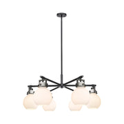 Innovations Newton Sphere 6Lt 26" Stem Chandelier, BK/WH - 411-6CR-BK-G410-7WH