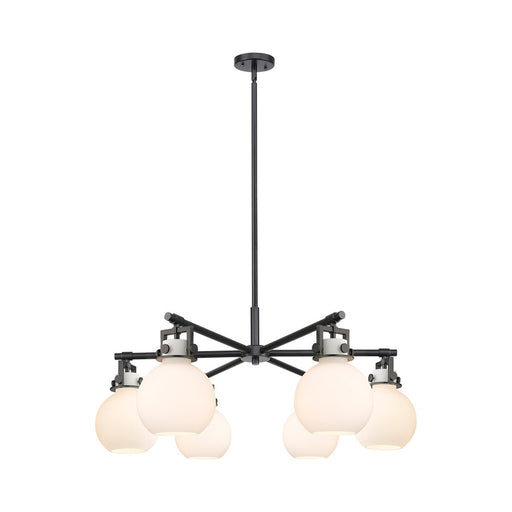 Innovations Newton Sphere 6Lt 26" Stem Chandelier, BK/WH - 411-6CR-BK-G410-7WH