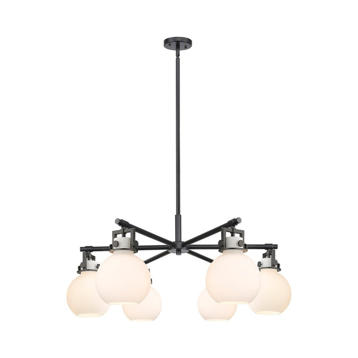 Innovations Newton Sphere 6Lt 26" Stem Chandelier, BK/WH - 411-6CR-BK-G410-7WH