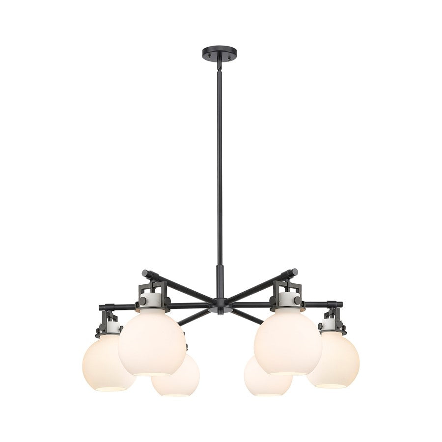 Innovations Newton Sphere 6Lt 26" Stem Chandelier, BK/WH - 411-6CR-BK-G410-7WH