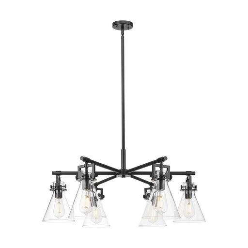 Innovations Newton Cone 6Lt 26" Stem Chandelier, BK/CL - 411-6CR-BK-G411-7CL