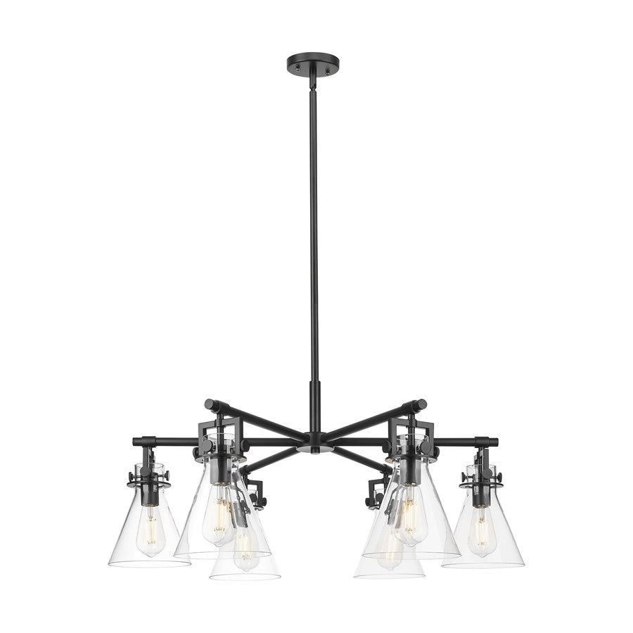 Innovations Newton Cone 6Lt 26" Stem Chandelier, BK/CL - 411-6CR-BK-G411-7CL
