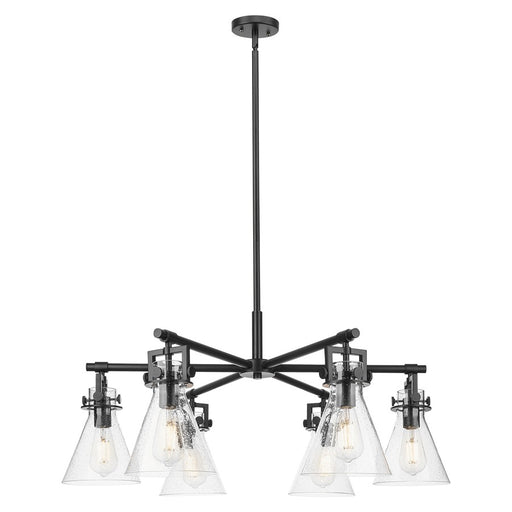 Innovations Newton Cone 6Lt 26" Stem Chandelier, BK/Seedy - 411-6CR-BK-G411-7SDY