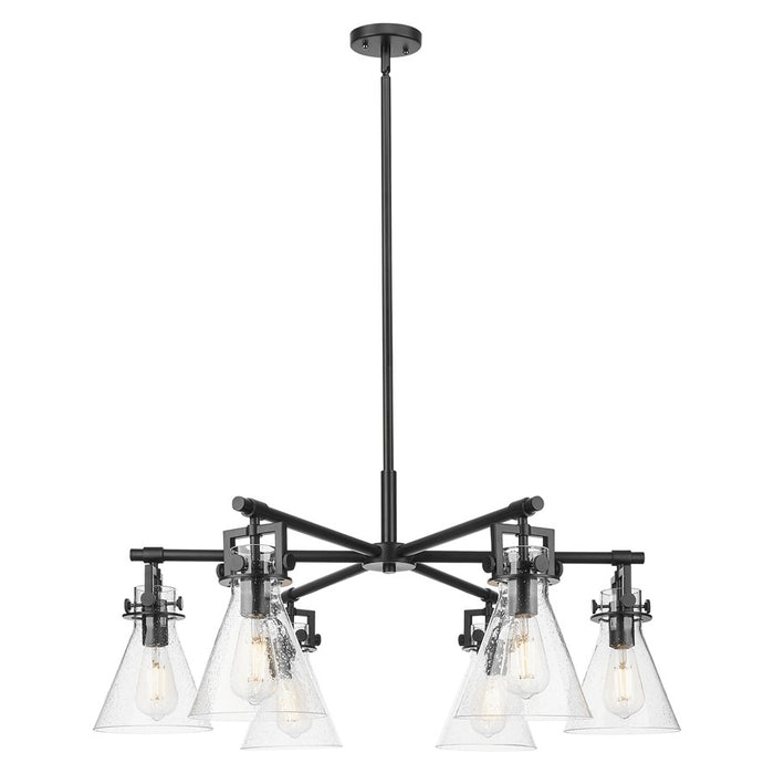 Innovations Newton Cone 6Lt 26" Stem Chandelier, BK/Seedy - 411-6CR-BK-G411-7SDY