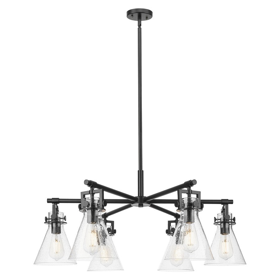Innovations Newton Cone 6Lt 26" Stem Chandelier, BK/Seedy - 411-6CR-BK-G411-7SDY