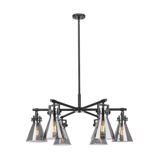 Innovations Newton Cone 6Lt 26" Stem Chandelier, BK/SM - 411-6CR-BK-G411-7SM