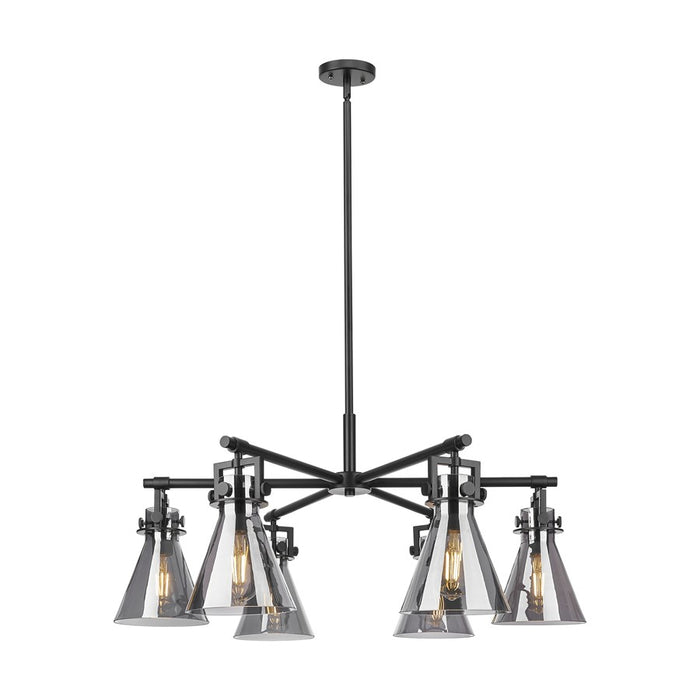 Innovations Newton Cone 6Lt 26" Stem Chandelier, BK/SM - 411-6CR-BK-G411-7SM