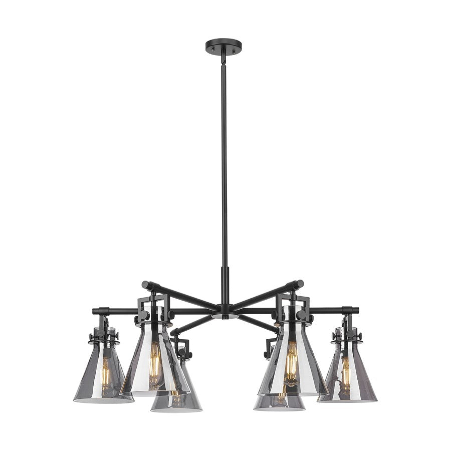 Innovations Newton Cone 6Lt 26" Stem Chandelier, BK/SM - 411-6CR-BK-G411-7SM