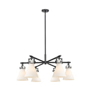 Innovations Newton Cone 6Lt 26" Stem Chandelier, BK/WH - 411-6CR-BK-G411-7WH